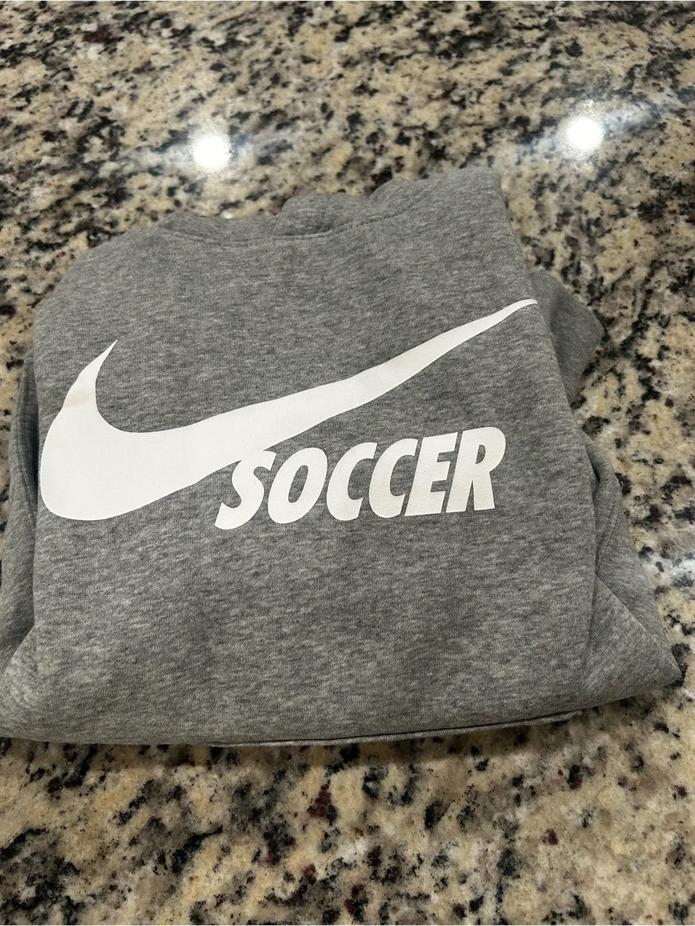 Nike Gray Hoodie with White Swoosh and Soccer Text